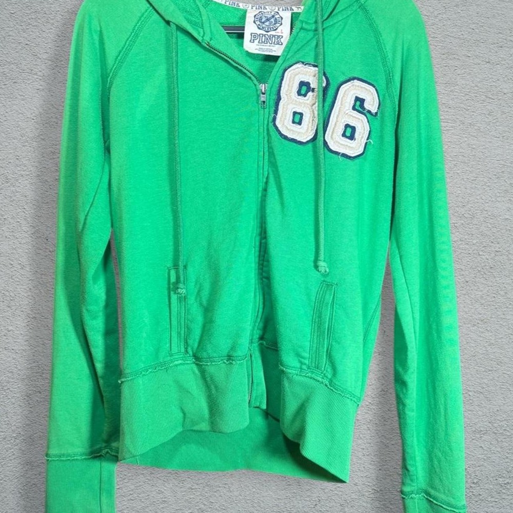 Victorias Secret PINK Green Zip Up Hoodie Football Go Fight Win 86 Large